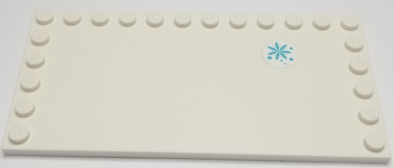Lego Tile, Modified 6 x 12 with Studs on Edges with Small Medium Azure Snowflake and Dots Pattern Model Left Side (Sticker) - Set 41323 / White