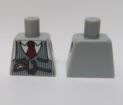 Lego Torso Pinstripe Vest, Red Tie and Pocket Watch without Back Print Pattern (BAM) / Light Bluish Gray