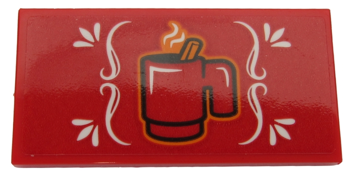 Lego Tile 2 x 4 with Steaming Red Cup and White Ornament Pattern (Sticker) - Set 60203 / Red