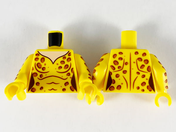 Lego Torso Female Catsuit, Light Nougat Neck, Dark Orange Leopard Spots Pattern / Yellow Arms with Leopard Spots Pattern / Yellow Hands