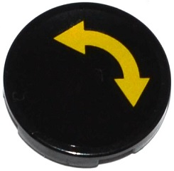 Lego Tile, Round 2 x 2 with Bottom Stud Holder with Yellow Curved Arrow Double on Black Background Pattern (Sticker) - Set 60095
