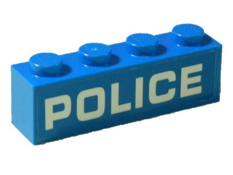Lego Brick 1 x 4 with White 'POLICE' Bold and Wide Font Pattern (Sticker) - Set 60239