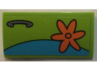 Lego Slope, Curved 2 x 4 x 2/3 with Bottom Tubes with Orange Flower and Door Handle Pattern Model Right Side (Sticker) - Set 75902