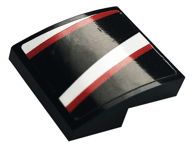 Lego Slope, Curved 2 x 2 x 2/3 with Black, Red and White Stripes Pattern Model Left Side (Sticker) - Set 76896