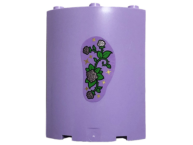 Lego Cylinder Quarter 4 x 4 x 6 with Green Vines, 3 Metallic Pink Roses and Gold Stars Pattern (Sticker) - Set 43196 / Lavender