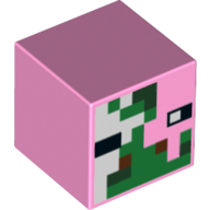 Lego Minifig Head Special, Cube with Zombie Pigman Face Print / Bright Pink