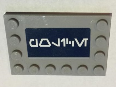 Lego Tile, Modified 4 x 6 with Studs on Edges with White Aurebesh Characters 'POLICE' on Dark Blue Background Pattern (Sticker) - Set 75046 / Light Bluish Gray