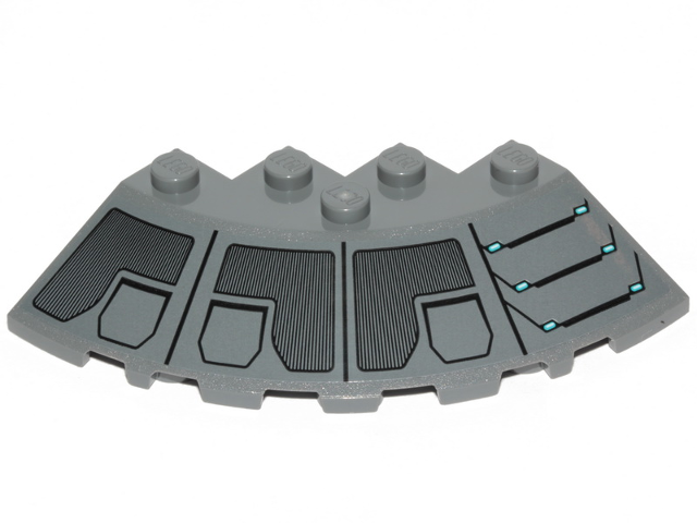 Lego Brick, Round Corner 6 x 6 with Slope 33 Edge, Facet Cutout with SW Plates, Stairs and Vents Pattern Model Left Side (Sticker) - Set 75216 / Dark Bluish Gray
