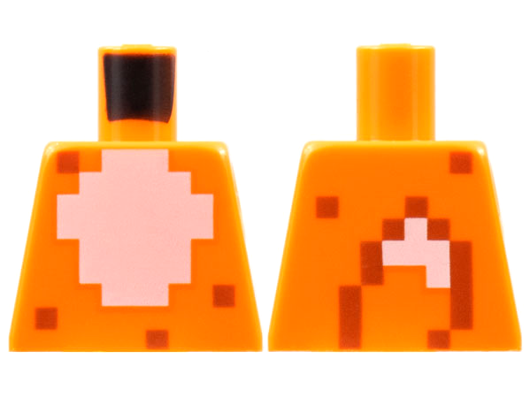 Lego Torso Minecraft Skin with Pixelated White Fur Chest, Fox Tail on Back Pattern / Orange