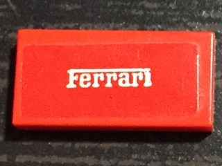 Lego Tile 1 x 2 with Silver 'Ferrari' Pattern (Sticker) - Set 75899 / Red