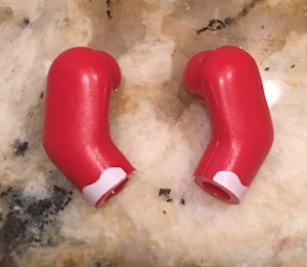 Lego Arm, (Matching Left and Right) Pair with White Curved Stripe Pattern / Red