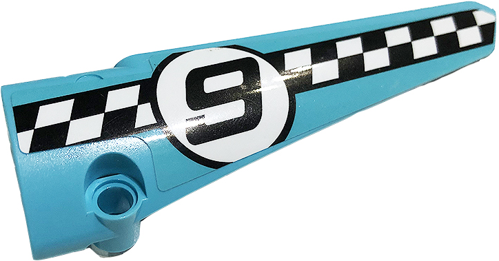 Lego Technic, Panel Fairing # 6 Long Smooth, Side B with '9' and Checkered Black and White Pattern (Sticker) - Set 42059