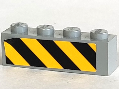 Lego Brick 1 x 4 with Black and Yellow Danger Stripes Pattern (Sticker) - Set 6575 / Light Gray