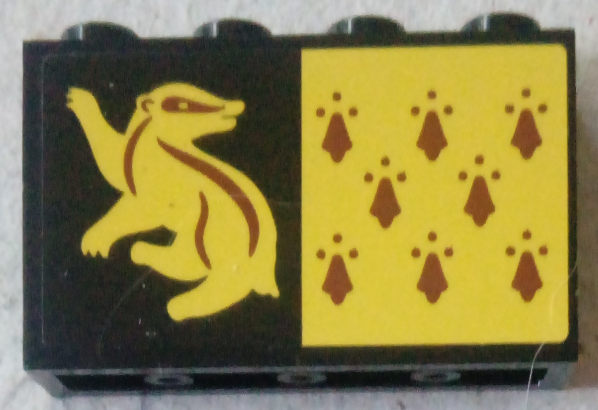 Lego Panel 1 x 4 x 2 with Side Supports - Hollow Studs with 8 Red Spires and Yellow Badger on Black Background Pattern (Sticker) - Set 75956