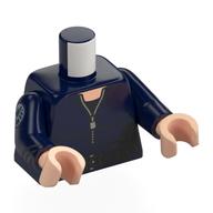 Lego Torso Jumpsuit with Silver Zipper, Black Undershirt, and Black Utility Belt Print, Dark Blue Arm with SHIELD Logo Print Right, Dark Blue Arm Left, Light Nougat Hands / Dark Blue