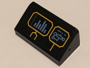 Lego Slope 30 1 x 2 x 2/3 with Batcomputer Status Display Pattern (Sticker) - Set 70909 / Black
