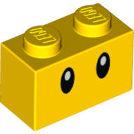 Lego Brick 1 x 2 with Oval Eyes Print / Yellow