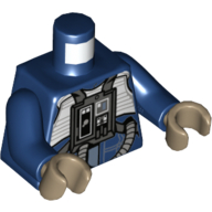 Lego Torso Flight Suit, Sand Blue Vest, Dark Bluish Gray Panel with Tube Print (Rebel U-Wing/Y-Wing Pilot), Dark Blue Arms, Dark Tan Hands / Dark Blue