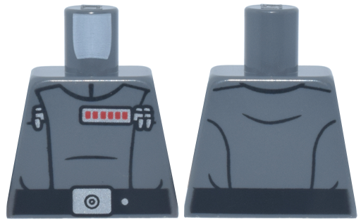 Lego Torso SW Imperial Officer 23, Black Belt with Silver Buckle and Dot, Red Rank Badge, 3 Code Cylinders Pattern (General Tagge) / Dark Bluish Gray