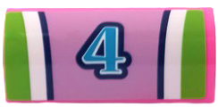 Lego Slope, Curved 1 x 4 x 1 1/3 with Medium Azure Number 4 with Dark Blue, Lime and White Stripes Pattern (Sticker) - Set 41428 / Dark Pink