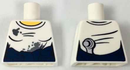 Lego Torso Female T-Shirt with Oil Stains, Dark Blue Sash, Ratchet Tucked in Back Pattern / White