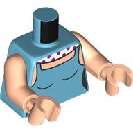 Lego Torso, Medium Azure Dress, White Scarf with Red Dots Print, Light Nougat Arms and Hands