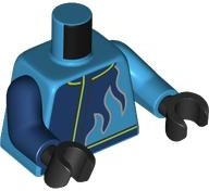 Lego Torso Racing Jacket with Dark Blue Flames and Lime Trim Pattern / Dark Azure Arm Left / Dark Blue Arm Right / Black Hands
