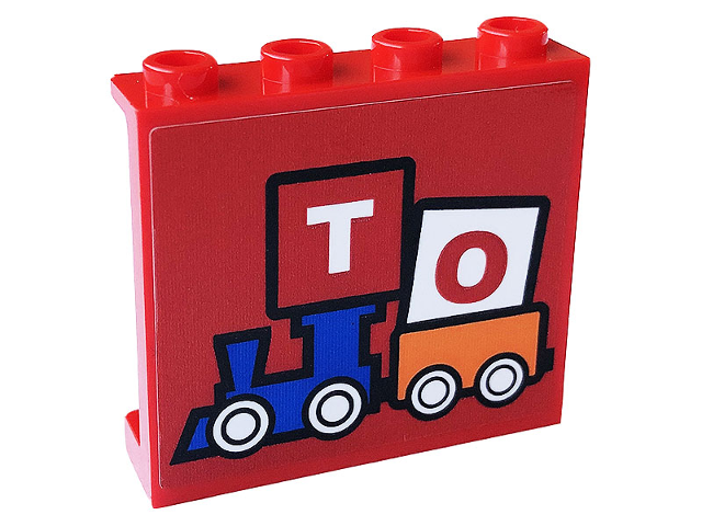 Lego Panel 1 x 4 x 3 with Side Supports - Hollow Studs with 'TO', Orange Railroad Car and Blue Locomotive Pattern (Sticker) - Set 60233