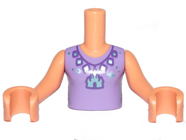 Lego Minidoll Torso Girl with Lavender Top, Medium Lavender Necklace with Castle Pendant Print, Nougat Arms and Hands