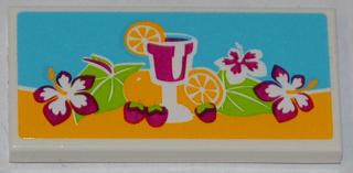 Lego Tile 2 x 4 with Drink, Fruits and Flowers Pattern (Sticker) - Set 41008