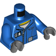 Lego Torso Jacket, Name Tag, Zipper, White Shirt Print, Blue Arms, Dark Bluish Gray Hands