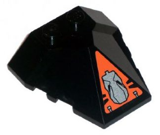 Lego Wedge 4 x 4 x 1 1/3 Pyramid Center with Head in Orange Triangle Pattern (Sticker) - Set 8101 / Black