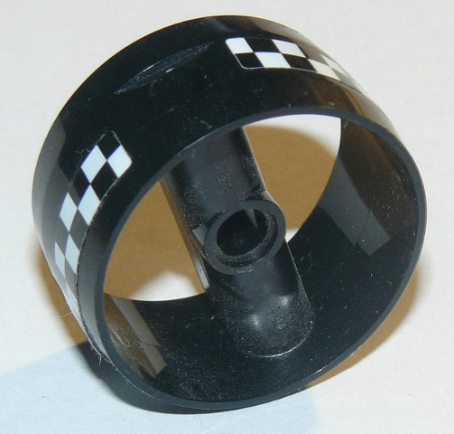 Lego Cylinder 4 x 4 x 1 2/3 with Pin Holes and Center Bar with Checkered Pattern on Both Sides (Stickers) - Set 60103
