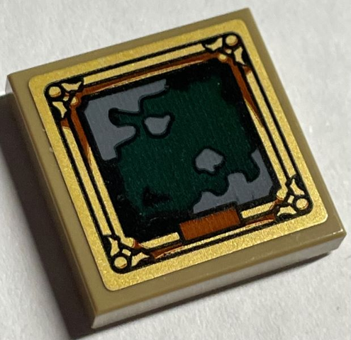 Lego Tile 2 x 2 with Picture of Dark Green Map in Gold Frame Pattern (Sticker) - Set 76408