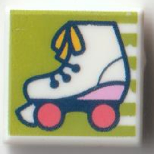 Lego Tile 1 x 1 with Roller Skate with Coral Wheels on Lime Background Print