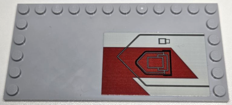 Lego Tile, Modified 6 x 12 with Studs on Edges with Dark Red Panel, Black and Dark Bluish Gray Armor Plate Outlines Pattern Model Left Side (Sticker) - Set 75362 / Light Bluish Gray