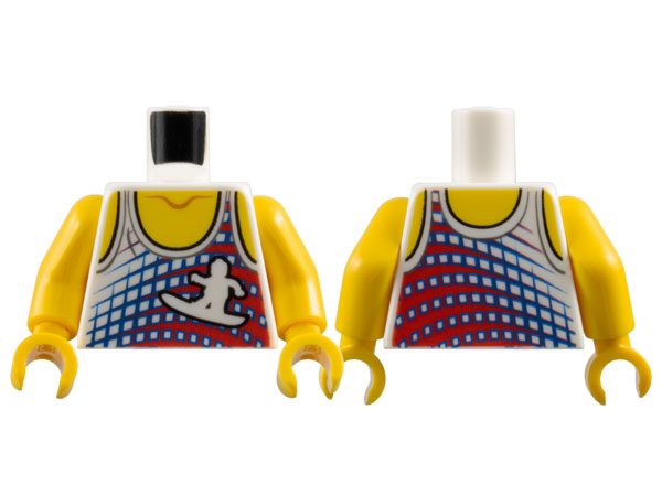 Lego Torso Tank Top with Surfer Silhouette, Yellow Neck and Shoulders Pattern / Yellow Arms / Yellow Hands