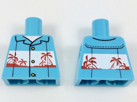 Lego Torso Shirt with White Panel, Red Palm Trees Pattern / Medium Azure