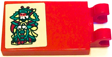 Lego Tile, Modified 2 x 3 with 2 Open O Clips with Minifigure with Yellow, Dark Turquoise and Dark Red Chinese Robe Pattern Model Left Side (Sticker) - Set 80106