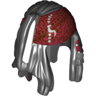 Lego Hair Dreadlocks with Beads and Dark Red Brocade Bandana Print (Captain Jack) / Black