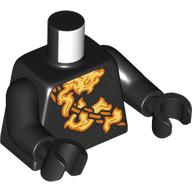 Lego Torso, Gold Chains, Orange and Yellow Flames Print, Black Arms and Hands / Black