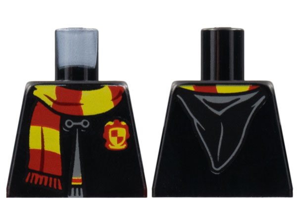 Lego Torso Hogwarts Robe Clasped with Gryffindor Shield and Scarf Pattern / Black