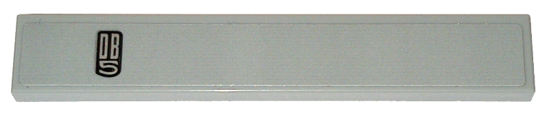 Lego Tile 1 x 6 with Silver and Black Aston Martin 'DB5' Logo Pattern Model Left Side (Sticker) - Set 76911 / Light Bluish Gray