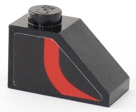 Lego Slope 45 2 x 1 with Curved Red Stripe on Black Background Pattern Model Left Side (Sticker) - Set 75955 / Black