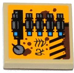 Lego Tile, Modified 2 x 2 Inverted with Grille, Alien Characters, Rust, Knob and Mechanical Pattern Model Right Side (Sticker) - Set 70002