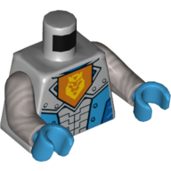 Lego Torso Armor with Orange Emblem with Yellow Crowned Lion and Dark Azure Panels print, Flat Silver Arms, Dark Azure Hands / Light Bluish Gray