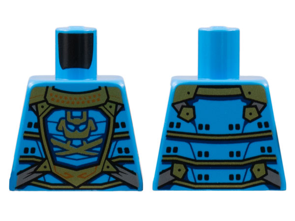 Lego Torso Armor, Gold Panel Lines and Samurai Logo Pattern / Dark Azure