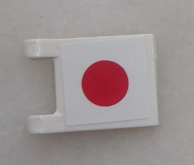 Lego Flag 2 x 2 Square with Flat Edge with Japan Flag Pattern on One Side (Sticker) - Set 8679 / White