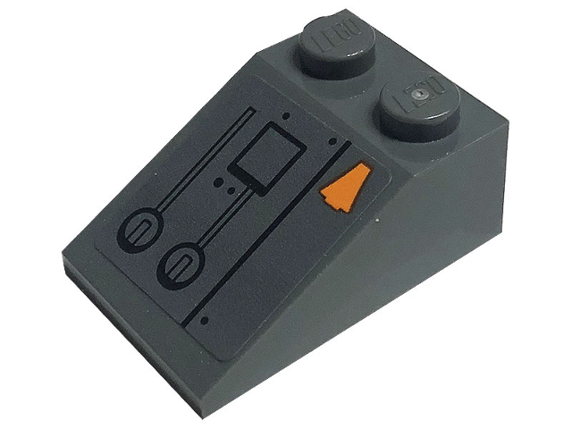 Lego Slope 33 3 x 2 with Orange Symbol, Black Rectangle, Circles, Dots and Lines Pattern (Sticker) - Set 75306 / Dark Bluish Gray