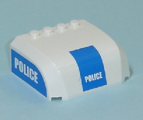 Lego Windscreen 5 x 6 x 2 Curved Top Canopy with 4 Studs with White 'POLICE' on Blue Pattern on Front and Both Sides (Stickers) - Set 7743